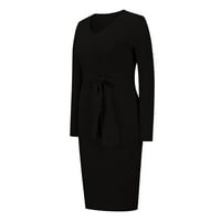 Haljine za žene za žene Ženske prevelike dugih rukava V izrez sa ramena vrećica udobnosti pletene pulover džemperi crni, l