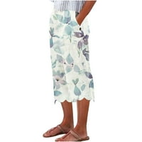 Capri hlače za žene palazzo hlače Ljeto cvjetno tiskovine obrezane pamučne posteljine udobne vrećaste pantalone