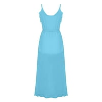 Žene Ležerne ljetne haljine Modni boemski camis bez rukava V izrez Mid Calf Duljina haljina + kaišev plaža Sunčeva plava l