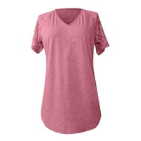 Bazyrey Womens V-izrez na vrhu ženske kratkih rukava, pulover povremene majice ružičaste m