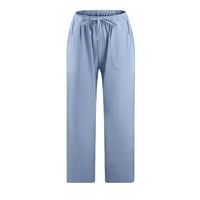 Gathrrgyp hlače za zazor žena ispod 5 dolara, ženske ležerne čvrste pamučne lanene vučne elastične struke Široke pantalone za noge obrezane pantalone