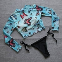 Tking Fashion Women kupaći kostimi Split Print Bikini kupaći kostim sa gaćicama Dugih rukava Top kupaći