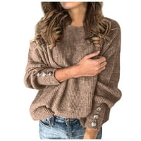 Pergaug džemperi za žene Žene luk ovratnik čvrste dugmad rukav pleteni duks topli top gumb dolje majice