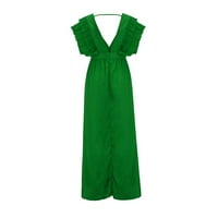 Ljetne haljine za žene V-izrez seksi dugači čvrsti a-line kratkih rukava haljina zelena xxxl
