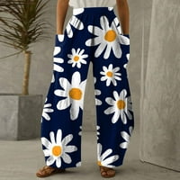 Cotonie Womens Široke hlače za noge Ležerne prilike za tiskanje Flora sa džepovima Elastični usred struka