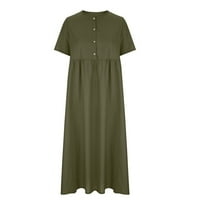 Fartey Ženska pamučna posteljina haljina labavi džepovi u boji Mini haljine gumb za odmor Up kratki