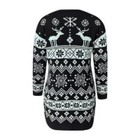 BVGFSAHNE božićne džemper haljina za žene izrez za posade dugih rukava s dugim rukavima Print midi ženski