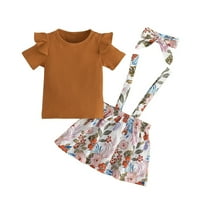 Djevojke toddlere Ljeto u boji rebraste boje kratkih rukava Cvjetni otisci suknja od suknje sa trake