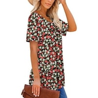 Mikilon ženske ljetne tunike okrugle vrat cvjetne tiskane majice casual povremene bluze s kratkim rukavima na donjem vrhovima s ruffle hem ženskim kratkim rukavima na popustu