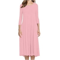 Ženska ljetna haljina Slim Fit udoban gumb V-izrez Haljina A-line nagnute rubne ljuljačke midi sunčana haljina ružičasta xxl, minezna veličina: 12