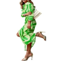 HAITE WOOT LEAL CALL CALLARS-a Ispis duge haljine kaftan dugi rukav jesenski prugast V izrez Maxi haljine