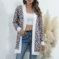 Ženska ležerna duga rukava lagana majica kaput kaput s dugim rukavima Leopard ispis otvor otvoreni kaput