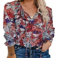 Floralne košulje LUENCEO BOHO za žene V izrez dugi puff rukav tunik TURS LOASE CRVENCING BLOUSE TOP