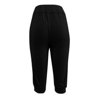 Ženska ljeto plus veličina Ležerne prilike Bermuda kratke hlače Elastični struk Ispiši duksere sa džepovima crna 3xl