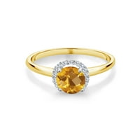 Gem Stone King 1. CT ovalna šahovnica Žuta citrina G-H Lab Grown Diamond 10k žuti zlatni prsten sa bijelim