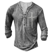Muški grafički i izvezeni modni majica s majicama i jesenji dugi rukav tiskani pulover dukserica siva