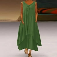 Caveitl ženske haljine, modne žene ljetne casual čvrsti kružni prsluk bez rukava duga haljina zelena,