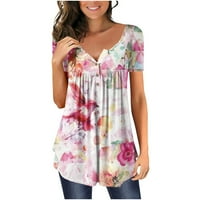 Ženski vrhovi grafički tees kratki rukav V izrez cvjetni tasteri tunike T majica Ljeto plus veličine