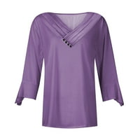 Feterrnal ženska modna labava casual gumb dolje V-izrez čvrsto boje zvona sedam četvrtina majica za