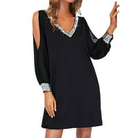 Mrežni mrežni mini rukava V-izrez Haljina Body Glamuroznu haljinu Žene Slim sjajne duge crne šivanje ženske haljine za formiranje haljina