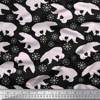 Soimoi Black Rayon tkanina snježna pahuljica i polarni medvjed životinjski ispis tkanine uz dvorište
