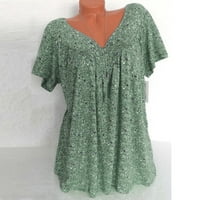 Moonker Womens Tops Košulje za žene Slobodno vrijeme ispisano V-izrez kratki rukav majica TOP Ljeto Loose XL Green