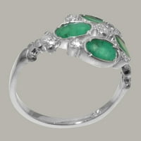 Britanski sterling srebrni sintetički kubični cirkonijski i prirodni smaragdni ženski prsten izjave