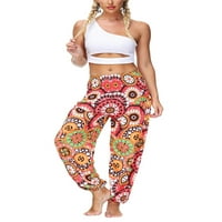 Brilliantme ženske visoke struk joga hlače labave fit tiskane fenjerne duge hlače pantalone na plaži