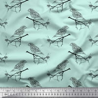 Soimoi Green Rayon tkanina grana i ptica tekstualni dekor od tiskanog tkanina Široko
