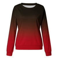 Ženske modne dukseve s dugim rukavima Vintage Gradijent Ispiši Redovna fit košulja Osnovna majica VACT VRAT VRAT