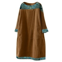Miayilima Mini haljine za žene Retro Vintage Corduroy etničko cvjetni ispis patchwork crew izrez džepove