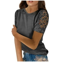 Tamno siva majica kratkih rukava Trendy Lace Plus Veličina slatki proljetni vrhovi za žene Tunic šuplji