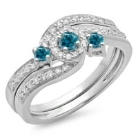 DazzlingRock kolekcija 0. Carat 14k Blue & White Diamond Twisted Swirl Halo Angažman prsten, bijelo