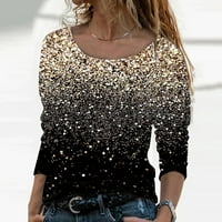 Ženska majica s dugim rukavima okrugli vrat Sequin Patchwork ispisano labavi ženke odijelo Trendy Comfy