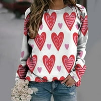 Ženske bluze za Valentine i vrhovi okrugli vrat srca Ispis dugih rukava Pulover Top casual labav grafički duks