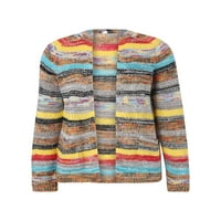 Wakeuple Womens Rainbow Striped dugih rukava Otvoreni prednji pleteni kardigan casual pulover džemper Srednja odjeća
