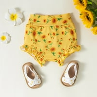 TODDLER Baby Girls Modni slatki cvjetovi Print Ruffles Kratki rukav za rušenje Hlače za hlače sa lukom