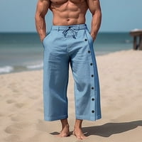 Eczipvz Dukset za muškarce Muška ležerna boja pune boje devet bodova pantalone Pamuk i posteljina višestruki tasteri casual pantalone Hlače na plaži pliša