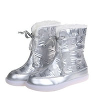 Ženske cipele s srednje telete čizme Okrugli plijesni plijesni dva načina nošenja čipke za snijeg trendy srebro 7,5