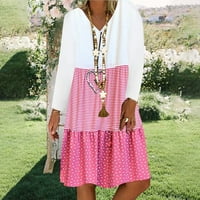 Lovskoo Ženska Polka Dot haljina modni dugi rukav Ispis V-izrez Dame Odmor Duga haljina S-2xl Pink