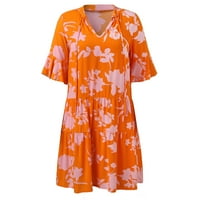 Iopqo Ženske casual haljine Boho haljina ženske košulje rukavice ruff haljina V izrez Solirane haljine padajuće haljine narandžasti xl