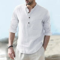 Muška pamučna posteljina majica dugih rukava Henley Hippie casual plaža Top Tee White M