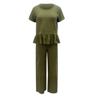 Outfit Booker za žene Ljeto kratki rukav gornji dijelovi široke pantalone za noge Postavljeni zeleni
