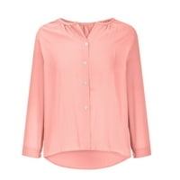 Cotonie Womens V izrez jesenje košulje dugih rukava prema dolje vrhom dame majica u boji ružičaste xxxl