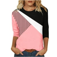 Geometrijski vrhovi za ispis za žene Ljetne majice Crewneck rukave s rukavima Boja blok Tees Tunike Leisure Tunics Classic Basic bluza Pink XXL