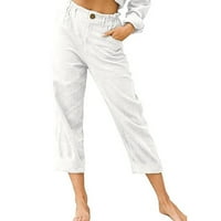 Ozmmyan ženske sportske dukseve Žene ljetne čvrste od pune sedam bodova Pamučne posteljine pantalone