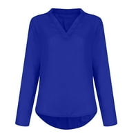Košulje za žene Dressy Ležerne prilike Modne žene Čvrsta duga rukava Kombajn šifona V-izrez, plavi s