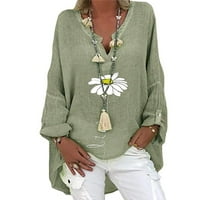 Ženski vrhovi bluza casual dugih rukava tiskane žene T-majice Henley Ljetni tunički majica zelena 4xl