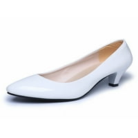 Oucaili Žene Stiletto pete Fizne Pumpe za petu klizanje na haljini cipele Lagane šiljaste kancelarije za cipele Dame bijele 7,5