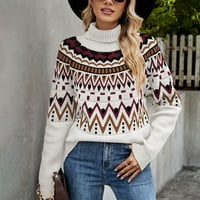 Aohooy džemperi za žene dugih rukava Klit Top etničkog tiska Turtleneck džemper Vintage Pulover Jumper